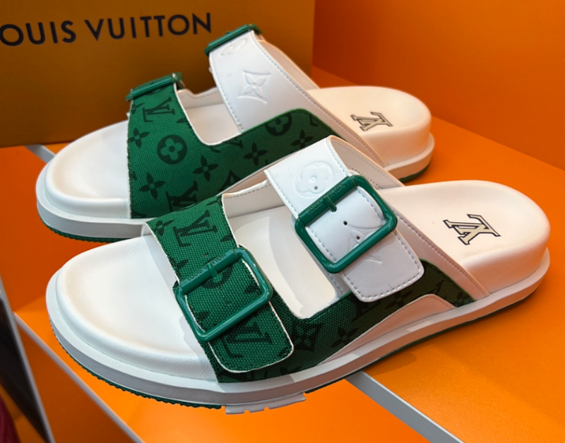 Louis Vuitton Pool Slide Green Monogram White Slippers — LitBuy Spreadsheet Sandals pick